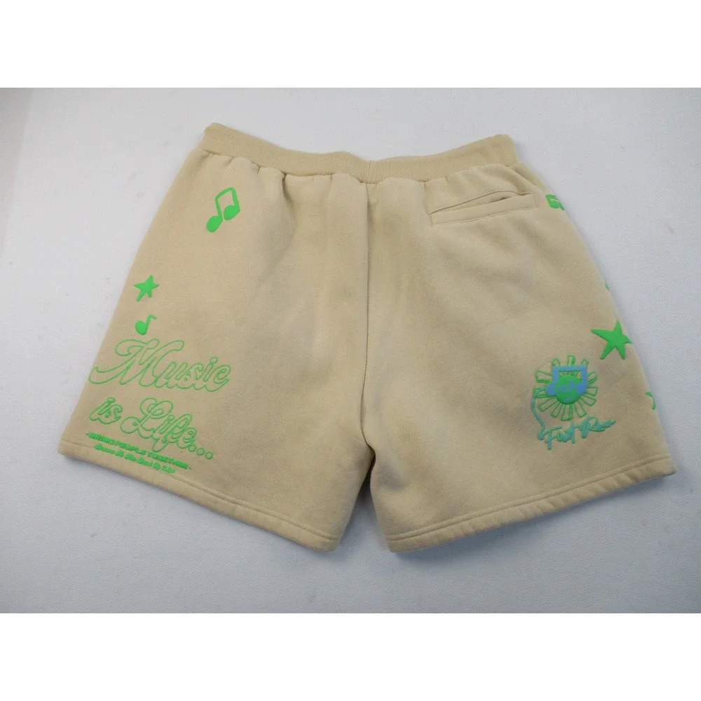 First Row Sweat Shorts Mens XL Brown FRB2530 Puff Print Graphic Music Streetwear